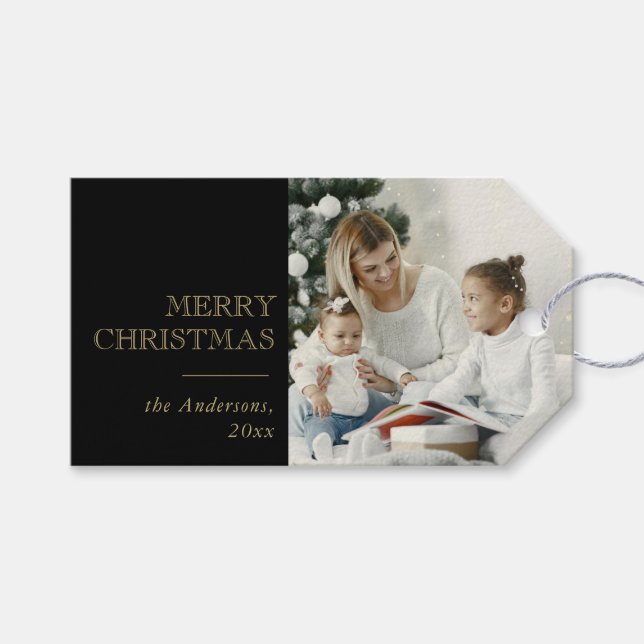 Modern Minimal God Jul Familjefoto Presentetikett (Framsidan (Horisontell))