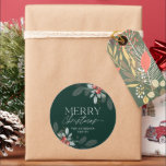 Modern Minimal God jul Greenery Runt Klistermärke<br><div class="desc">Denna runda juldekalk har en mörk grönt bakgrund i elegant vinter,  grön och bär. Utformningen accentueras med trendiget handskriven stil-text "God jul" som ger en något sofistikerad bild.</div>