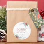 Modern Minimal God jul Greenery Runt Klistermärke<br><div class="desc">Denna runda juldekalk har elegant vinter-grön och bär på vit bakgrund. Utformningen accentueras med modern handskriven stil-text "God jul" som ger en aning sofistikering.</div>