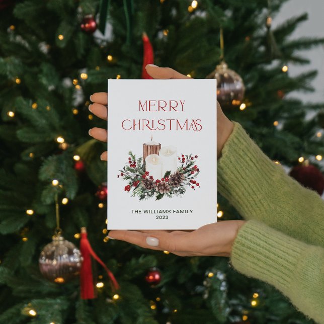 Modern Minimal God jul Red Berry Botanical Julkort (Spread the magic of the holidays with these beautiful cards 🎅🏼❤️)