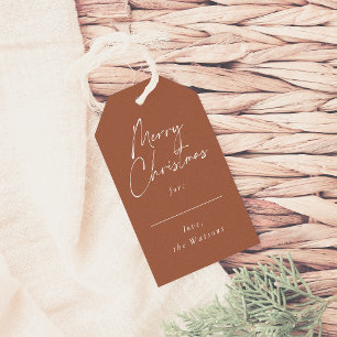 Modern Minimal God jul-skript Rust Red Presentetikett
