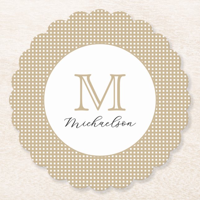 Modern Minimal Gold Elegant Monogram Underlägg Papper (Framsida)