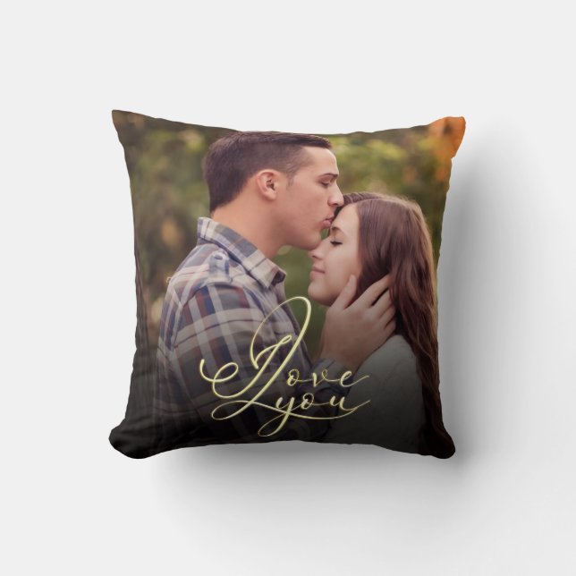 Modern Minimal Gold I Love You Typography Photo  Kudde (Framsida)