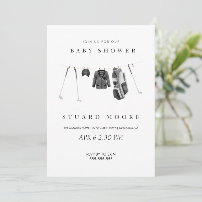 Modern minimal golfbabydusch inbjudningar (Stående Fram)