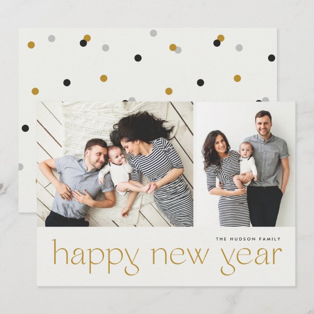 Modern Minimal Gott nytt år 2 Photo Helgdag Ca Julkort (Fram/baksida)