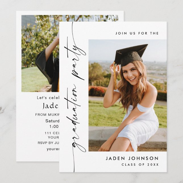 Modern minimal Grad 2-PHOTO-Studentfest Inbjudningar (Fram/baksida)