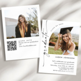 Modern minimal Grad 2-PHOTO-Studentfest QR Inbjudningar