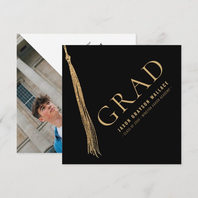 Modern Minimal Grad Foto Guld Grad mössa Tassel  Inbjudningar (Fram/baksida)