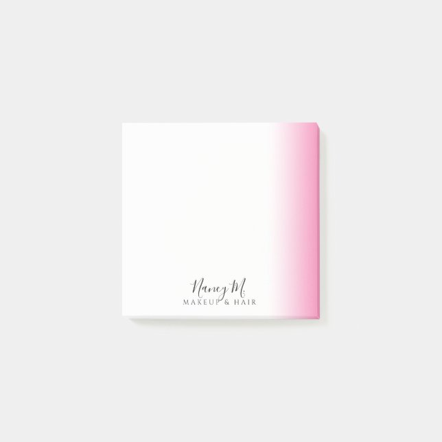Modern minimal gradient rosa, vit makeup och hår post-it block (Framsida)