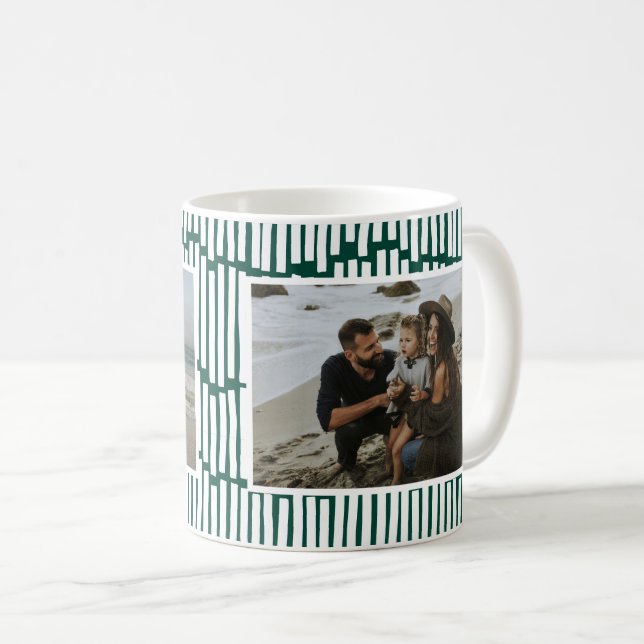 Modern, minimal grafik, två fotokaffe med grönt mu kaffemugg (Framsida höger)