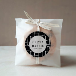 Modern minimal grafisk svart & vit favor fest runt klistermärke