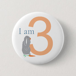 Modern minimal Grått Bunny, tredje födelsedag Knapp