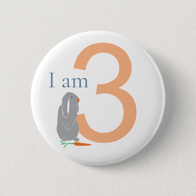 Modern minimal Grått Bunny, tredje födelsedag Knapp (Framsida)