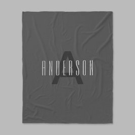 Modern minimal Grått för redigerbar Monogram-desig Fleecefilt