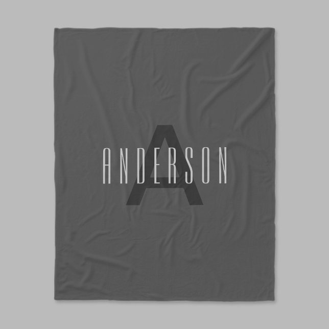 Modern minimal Grått för redigerbar Monogram-desig Fleecefilt (Skapare uppladdad)