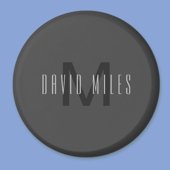 Modern minimal Grått för redigerbar Monogram-desig Magnet (Skapare uppladdad)