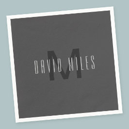 Modern minimal Grått för redigerbar Monogram-desig Pappersservett