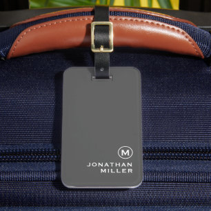 Modern Minimal Grått Monogram Bagagebricka