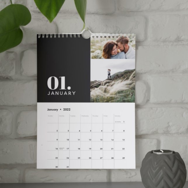 Modern minimal grått-multifotofamilj kalender (Skapare uppladdad)