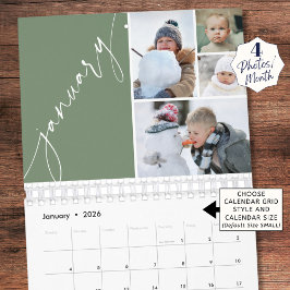 Modern Minimal Grön 4 Bilder Per Månad Kalender