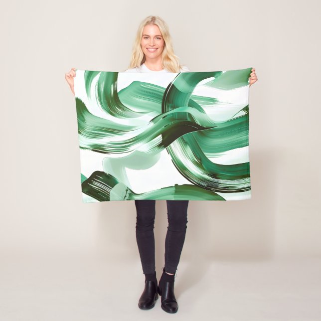 Modern Minimal Grön Penseldrag Abstrakt Fleecefilt (På plats)