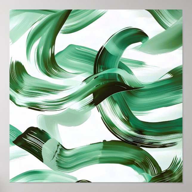 Modern Minimal Grön Penseldrag Abstrakt Poster (Framsidan)