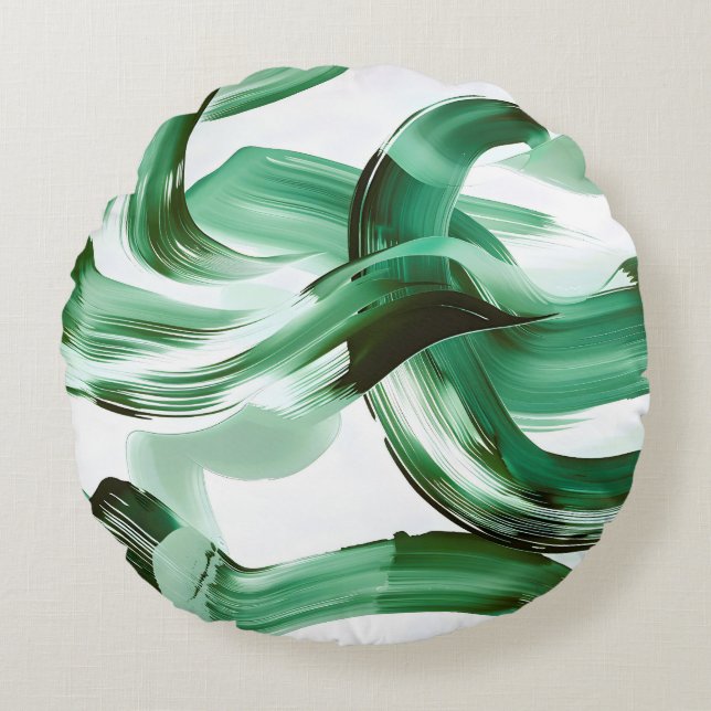 Modern Minimal Grön Penseldrag Abstrakt Rund Kudde (Framsidan)