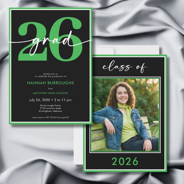 Modern Minimal Grön Skrift Examenfest Inbjudningar (Modern Minimal Green Script Graduation Party Invitation)
