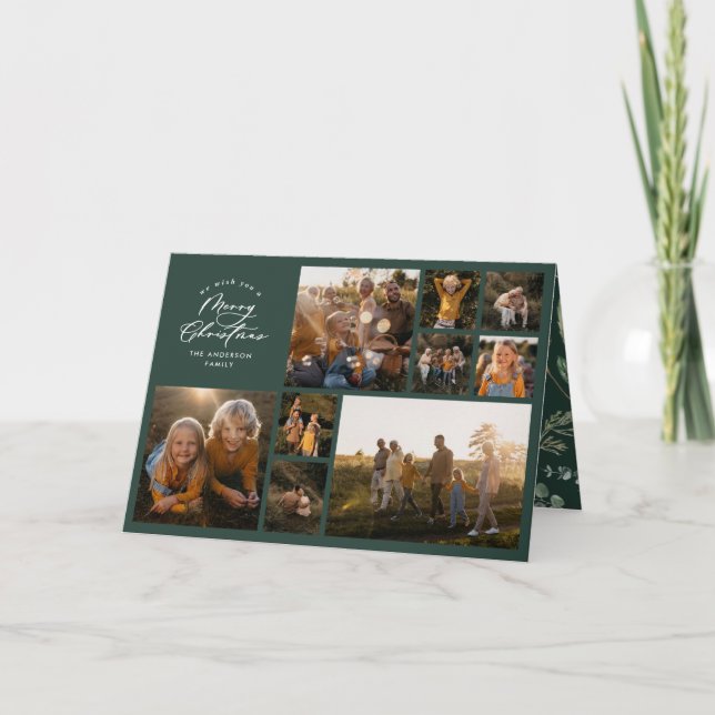 Modern minimal grönt 11 fotobotaniska familjen helgkort (Framsida)