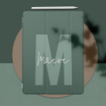 Modern minimal grönt av typografi i monogram iPad pro skydd<br><div class="desc">Modern,  minimal grönt av typografi i monogramsformat och vit elegant,  enkel utformning av den unika personligen ipad cover.</div>