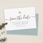 Modern minimal Grönt för Guld Vow Renewal Dusty i  Spara Datumet<br><div class="desc">Den här eleganten Spara datumkortet för din vow-förnyelse fungerar enkelt. Modern typografi,  underbar kalligrafi och accentuerad av ett känsligt hjärta (tryckt) guld. På baksidan finns utrymme för andra detaljer,  t.ex. en URL för bröllop-plats.</div>