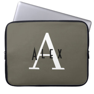 Modern minimal Grönt - inledande + Namn Monogram Laptop Fodral