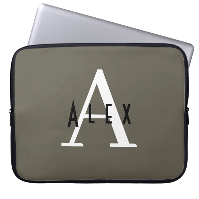 Modern minimal Grönt - inledande + Namn Monogram Laptop Fodral (Framsidan)
