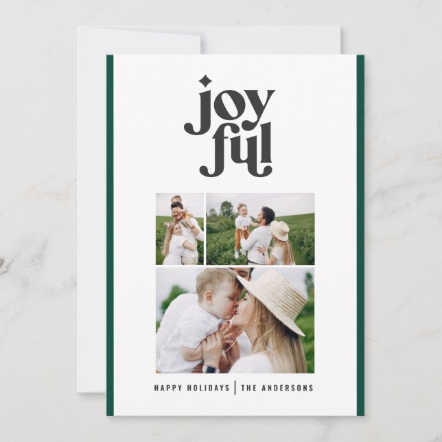 Modern minimal grönt intill jultypografi julkort (Framsida)