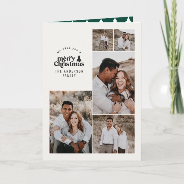 Modern, minimal grönt - jul - multifoto tack kort (Framsida)
