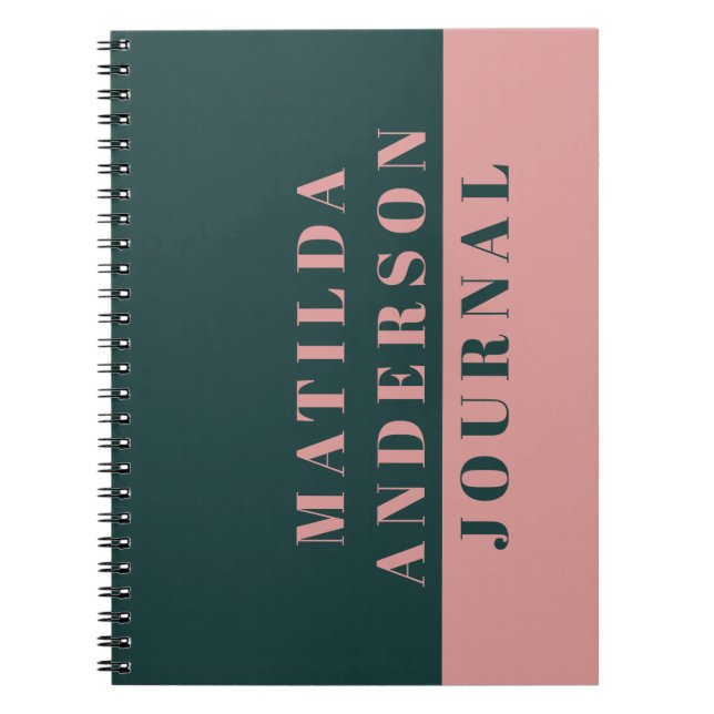 Modern minimal grönt och rosa, journal anteckningsbok (Framsidan)