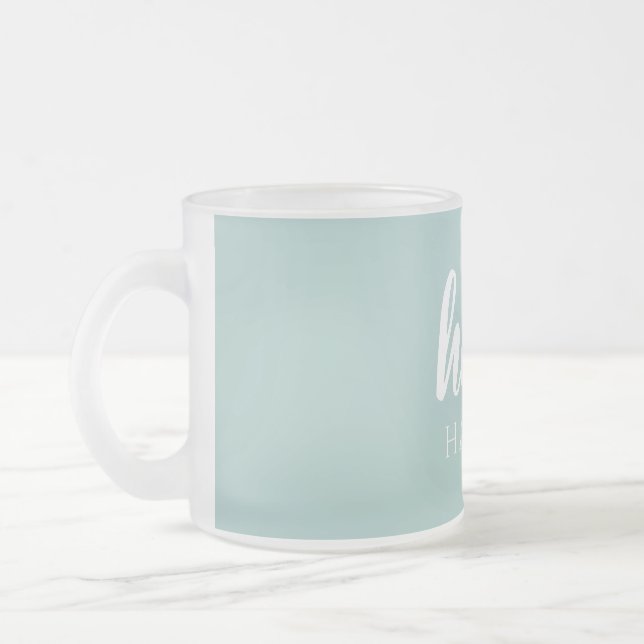 Modern minimal Grönt och vit Hej och du Namn Frostad Glasmugg (Vänster)
