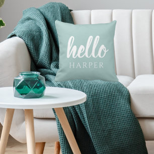 Modern minimal Grönt och vit Hej och du Namn Kudde