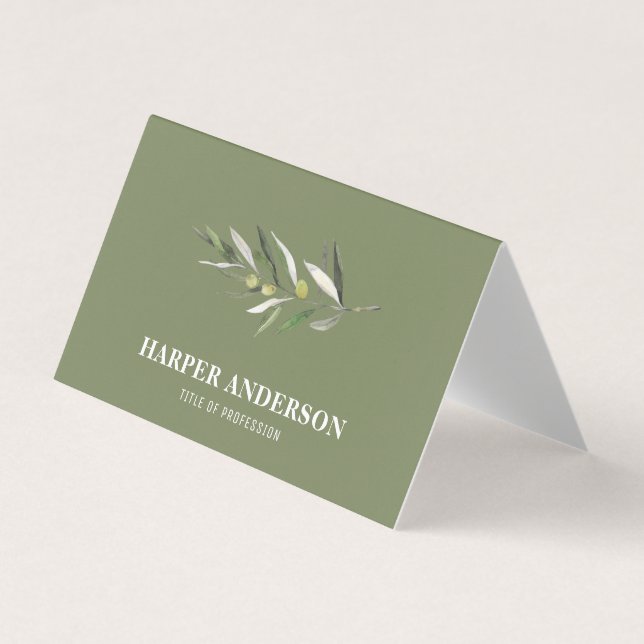 Modern Minimal Grönt Olive Träd Professionell Busi Visitkort (Framsida)