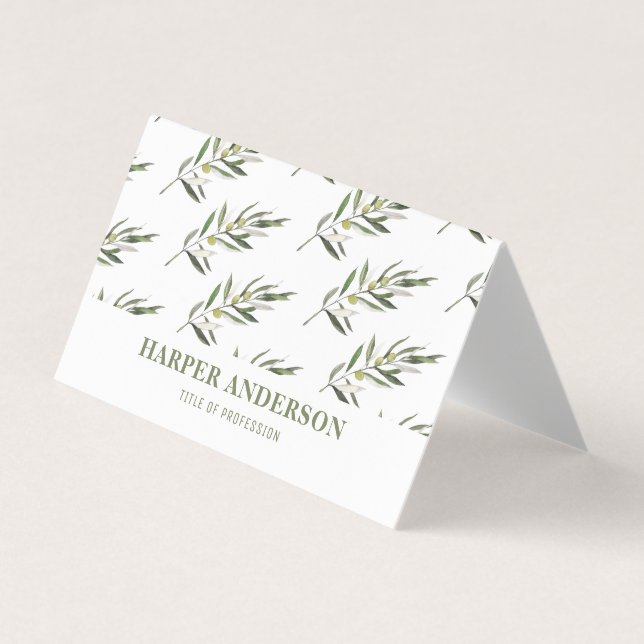 Modern Minimal Grönt Olive Träd Professionell Busi Visitkort (Framsida)