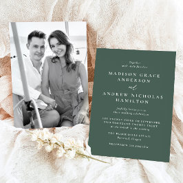 Modern Minimal Grönt Photo Bröllop Inbjudningar