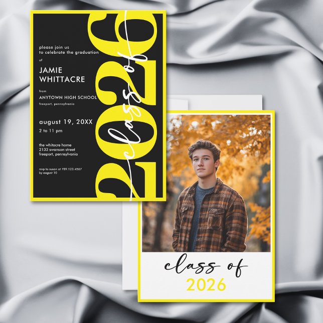 Modern Minimal Gul Typografi Examenfest Inbjudningar (Modern Minimal Yellow Typography Graduation Party Invitation)