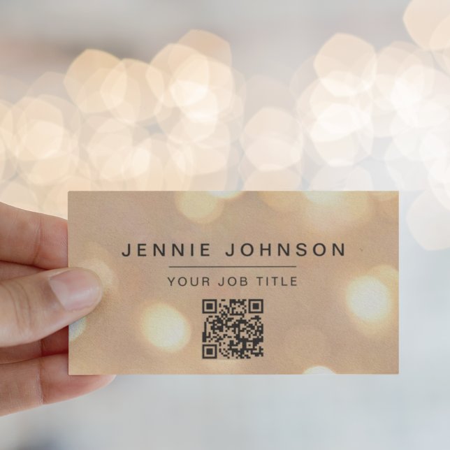 Modern Minimal Guld Bokeh QR CODE-Affärskort Visitkort (Skapare uppladdad)