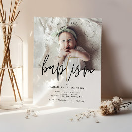 Modern minimal Guld-calligrafi Baby-fotobaptism Inbjudningar