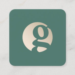 Modern minimal guld-grönt-monogram fyrkantigt visitkort