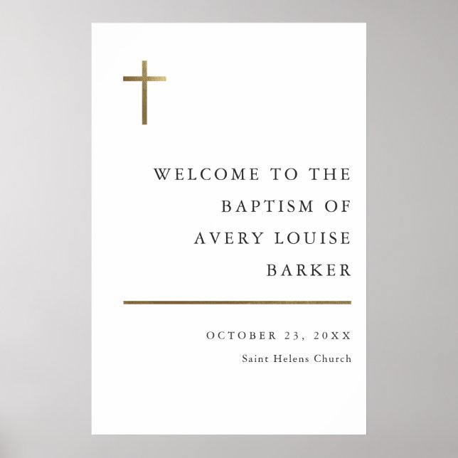 Modern Minimal Guld Kors Dop Välkommen Poster (Framsidan)