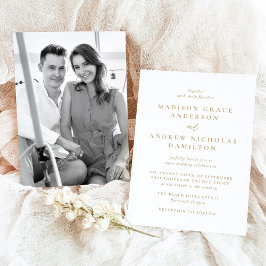 Modern Minimal Guld Photo Bröllop Inbjudningar