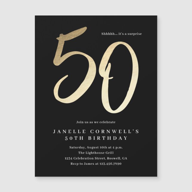 Modern Minimal Guld Typ 50-årsdag Magnetisk Inbjudningskort (Framsida)
