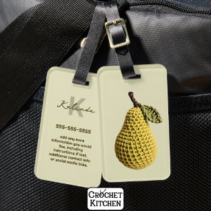 Modern Minimal Gult Crochet Pear Namn bricka Bagagebricka
