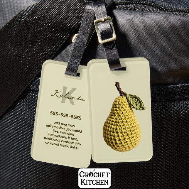 Modern Minimal Gult Crochet Pear Namn bricka Bagagebricka (Skapare uppladdad)